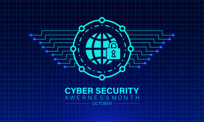 National Cyber Security Awareness Month is an annual campaign held every October to raise awareness about the importance of cybersecurity. Holiday concept. Template for background, banner, Vector0