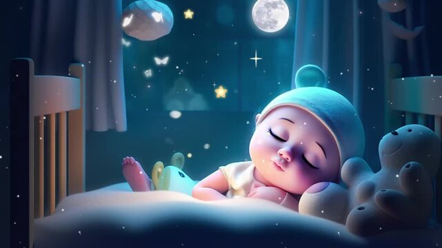 4k Babies fall a sleep animation for lullaby music,  loop videos