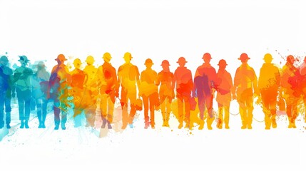 Colorful Frame Border Background Celebrating Labor Day with Silhouettes of Workers in Various Professions