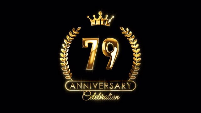 79th Anniversary Celebration. Happy 79 Years Anniversary Animation in Gold Color on the Transparent Background, Alpha Channel. Great for greetings, celebrations, events, and gifts.