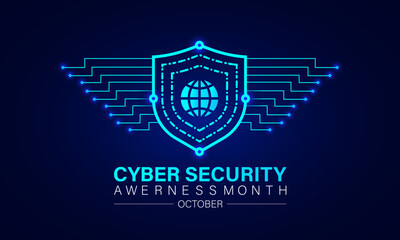 National Cyber Security Awareness Month is an annual campaign held every October to raise awareness about the importance of cybersecurity. Holiday concept. Template for background, banner, Vector0
