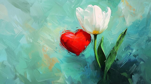 A red and white watercolor art of a heart shape and tulip flowers concept for Parkinson's disease day, 11 April, Alzheimer awareness day, dementia diagnosis, memory loss disorder, cards, banner. - Powered by Adobe