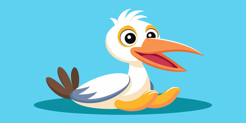 Pelican cartoon a sitting happy