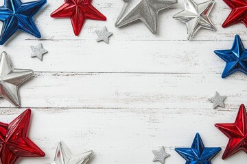 Red, white, and blue stars adorn a weathered whitewash for Labor Day