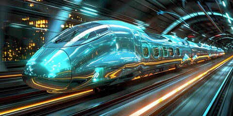 Fototapeta premium High-Speed Train in Motion, Modern High-Speed Rail System, Advanced Transportation Technology