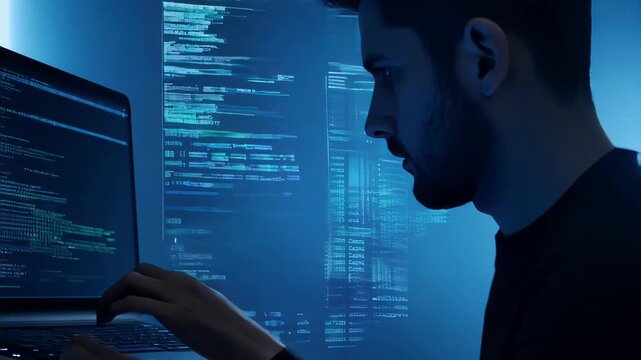 Focused Coder Working Late Night