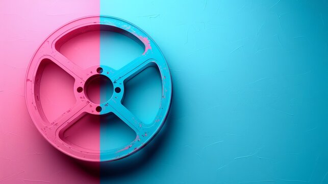 Celebrating World Photography Day with a Vibrant Pastel Background and Vintage Film Reel
