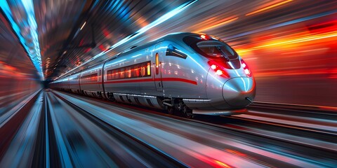 High-Speed Train in Motion, Modern High-Speed Rail System, Advanced Transportation Technology