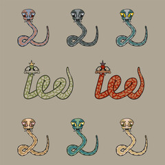 PrintThe cute and evil snake of different colors