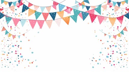 Colorful Frame Border Background with Festive Bunting and Confetti for Labor Day Celebrations