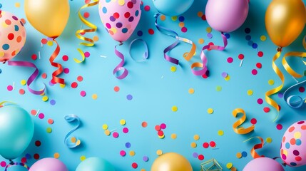Colorful Border Frame Background with Balloons and Confetti for Back to School Celebrations and Events