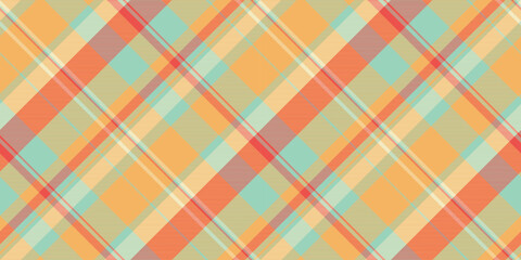 Brand fabric plaid check, bright texture seamless background. Back to school textile tartan vector pattern in light and orange colors.