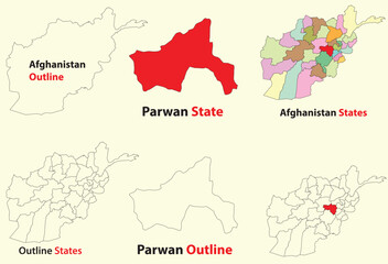Obraz premium Parwan map vector of Afghanistan, Parwan line map, Parwan with city map, Parwan outline map