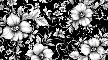 Fototapeta premium Elegant black and white floral pattern background with intricate details