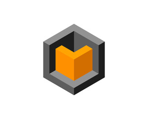 Fototapeta premium Cube logo, geometric vector design. Box logotype company, trendy tech emblem in pixel style.