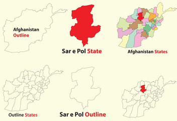 Sar e Pol map vector of Afghanistan, Sar e Pol line map, Sar e Pol with city map, Sar e Pol outline map