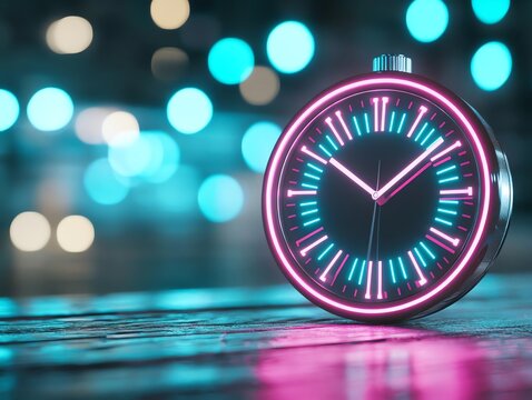 Daily Time Audit Visualization of conducting a daily time audit to assess time usage, highlighted with neon light effects.