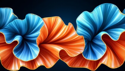 Abstract blue and orange swirls with gold glitter accents