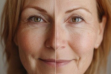 Close-up of a Woman's Face with Visible Skin Texture Before and After Treatment