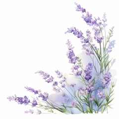 Naklejka premium A beautiful arrangement of lavender flowers with soft watercolor background.