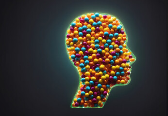 Colorful Beads Arranged in the Shape of a Human Profile Against a Dark Background