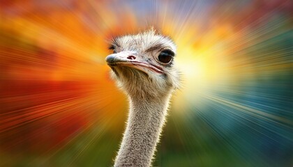 Curious Ostrich with Colorful Radiant Background