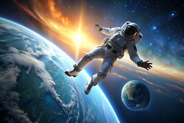 Fototapeta premium Astronaut flies in outer space 