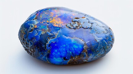 Bright blue natural stone with intricate patterns displayed on a white background