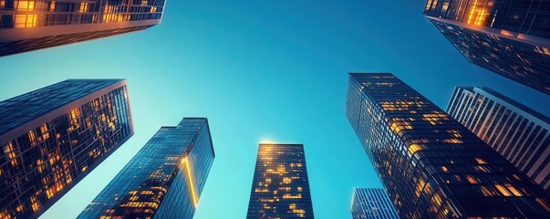 Night city scene, energy-efficient skyscrapers, futuristic design, smart energy solutions