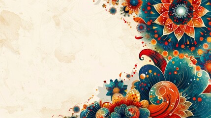 Vibrant Abstract Artwork Celebrating India Independence Day with Colorful Floral Patterns and Traditional Indian Motifs
