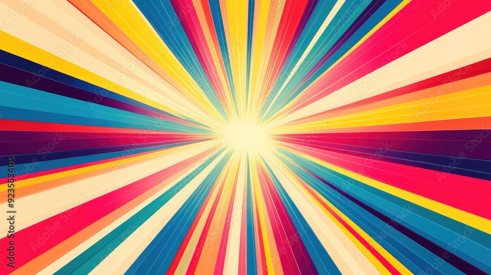 Poster starburst pattern background with radiating lines in bright colors