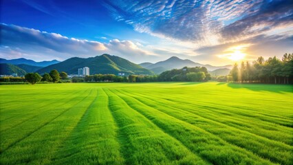 Vibrant green grass fields in South Korea, Seoul, agriculture, landscape, meadows, nature, growth, countryside, rural, scenic