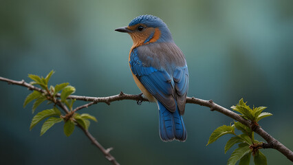 Obraz premium Blue Bird Perched Gracefully on a Branch, Captured in a Serene Natural Setting.