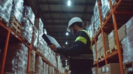 Warehouse Worker Inspecting Inventory