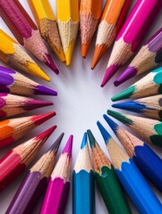 Fototapeta premium Colorful Back to School Frame Background with Vibrant Pencils Arranged in a Circular Pattern