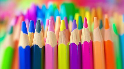 Fototapeta premium Colorful pencils arranged in an artistic display, set against a vibrant background. generative ai