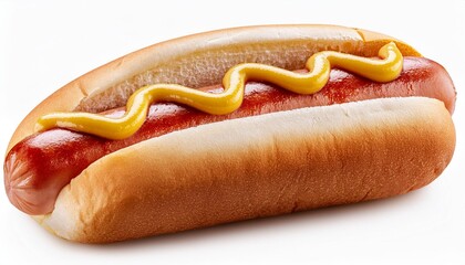 Our hot dog on a white background is ideal for any culinary or menu design.