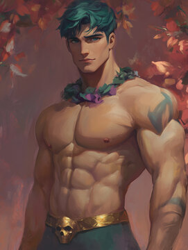 handsome muscular man - fanatasy illustration - generative ai