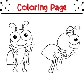 Cute Ant coloring page for kids and adults. 