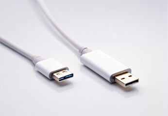 Fototapeta premium Standard USB Cable Connected on Clean Surface in Bright Indoor Lighting