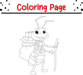 Cute Ant coloring page for kids and adults. 