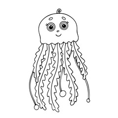 Line sketch, outline of a small sea jellyfish. Vector graphics.