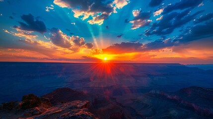 Fototapeta premium Scenic sunset over the Grand Canyon with vibrant colors and distant rock formations