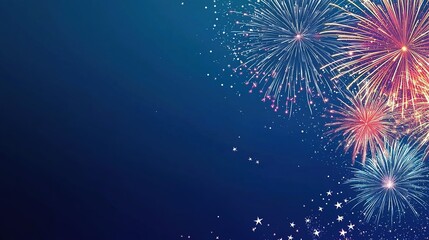Fireworks on blue background with stars and space for text 