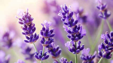 Obraz premium A close-up of delicate lavender flowers, offering a soothing and aromatic floral background.