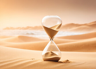 Hourglass Standing Still in a Vast Desert Landscape During Sunset