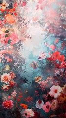 Digital sea surrounded by flowers illustration poster background