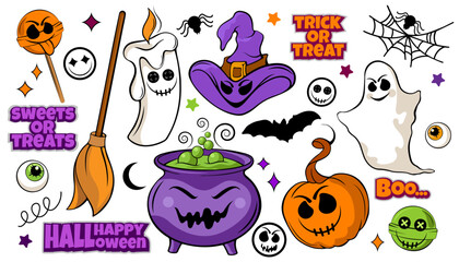 set of halloween elements for your design, pumpkin, bat and supernatural drawing elements