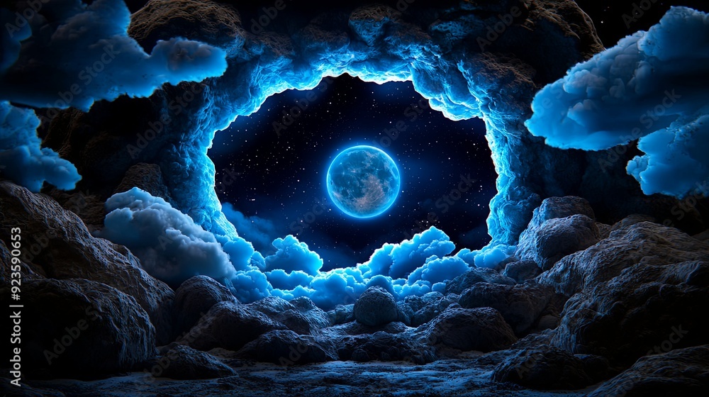 Wall mural world in the dark lunar cave exploration underground moon tours