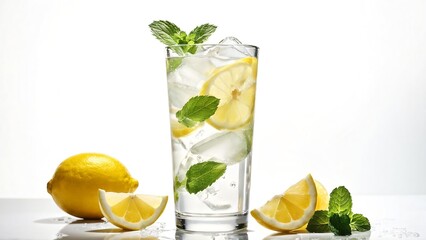 glass of lemonade, glass of water with lime